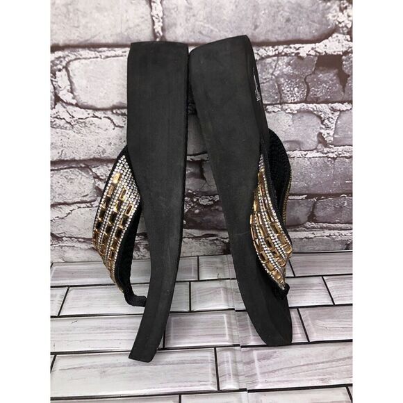 Corky’s Gold Crystal Rhinestone Thong Foam Wedge Sandals Women’s Sz 11M US/42EU - Picture 10 of 16